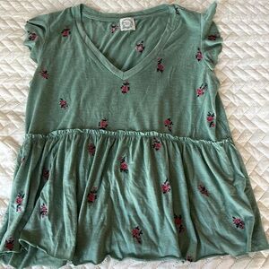 Green Embroidered babydoll top